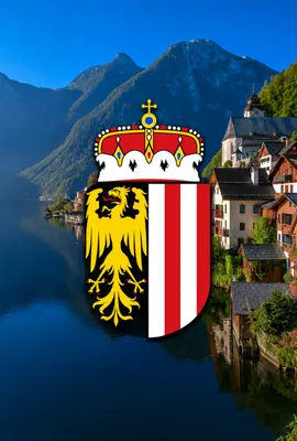 Wappen von Oberösterreich vor Hallstatt-Landschaft